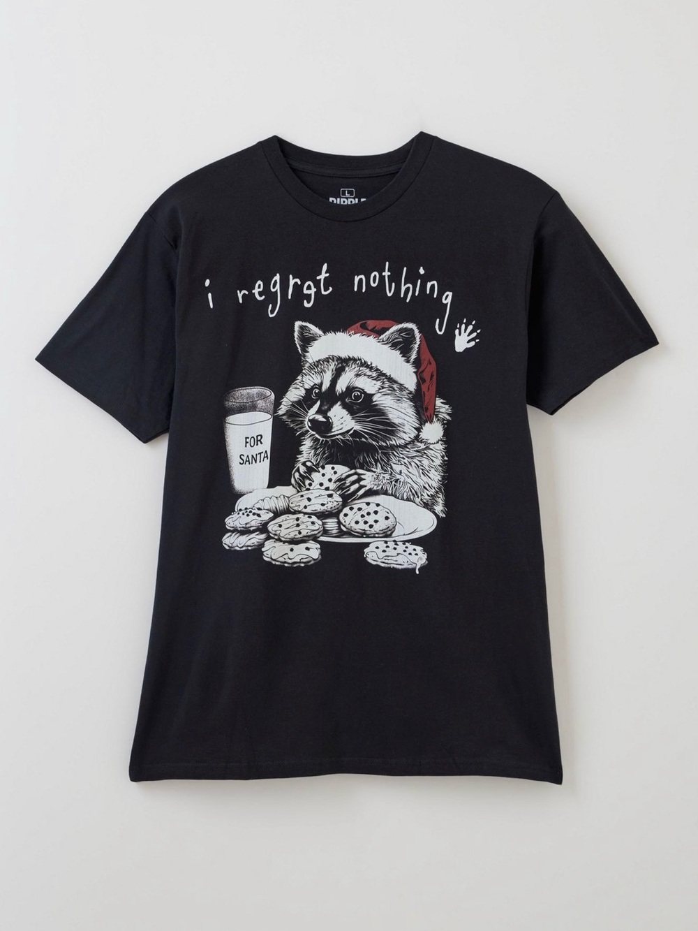 Black Short-Sleeve Graphic Raccoon Holiday Tee